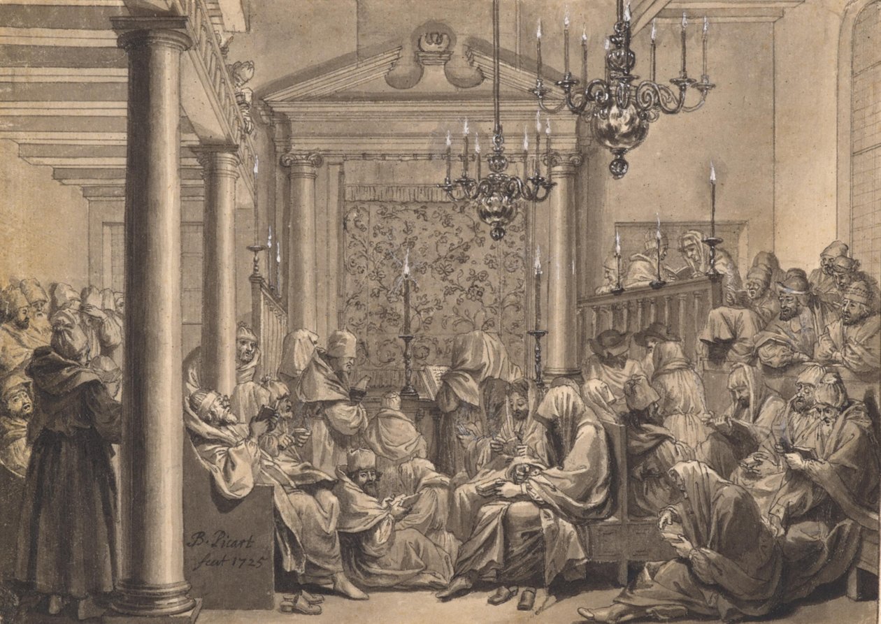 Grote Verzoendag in de Obbene Sjoel te Amsterdam door Bernard Picart