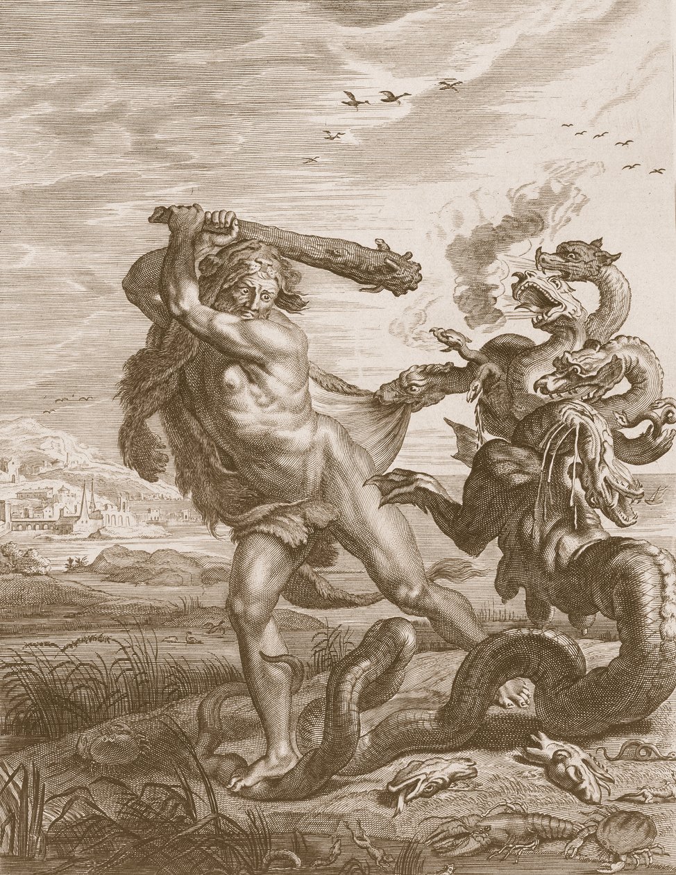 Hercules vecht tegen de Lernische Hydra, 1731 door Bernard Picart