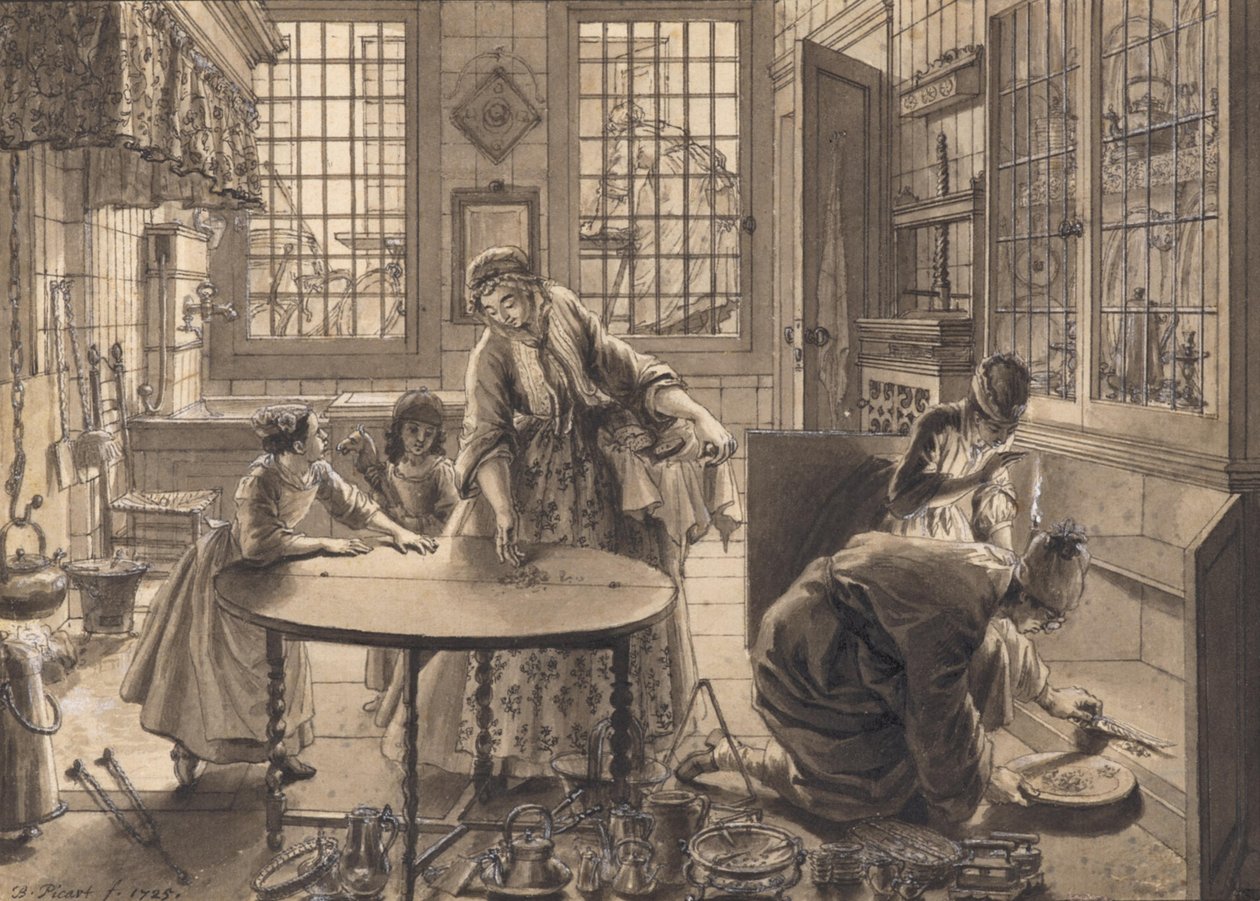 Het schoonmaken van het huis voor het joodse Pasen door Bernard Picart