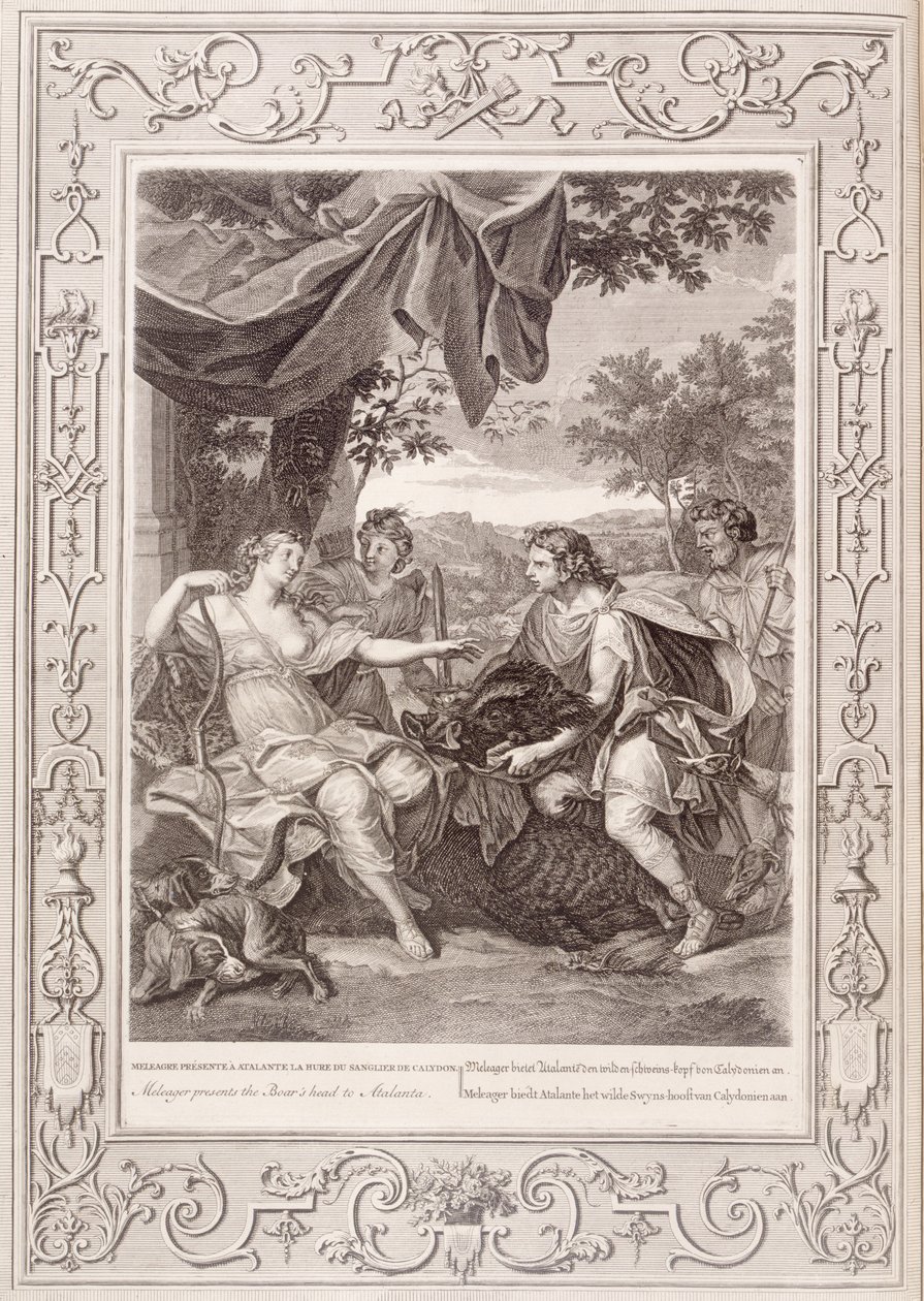 Meleager presenteert het everzwijnshoofd aan Atalanta, 1731 door Bernard Picart