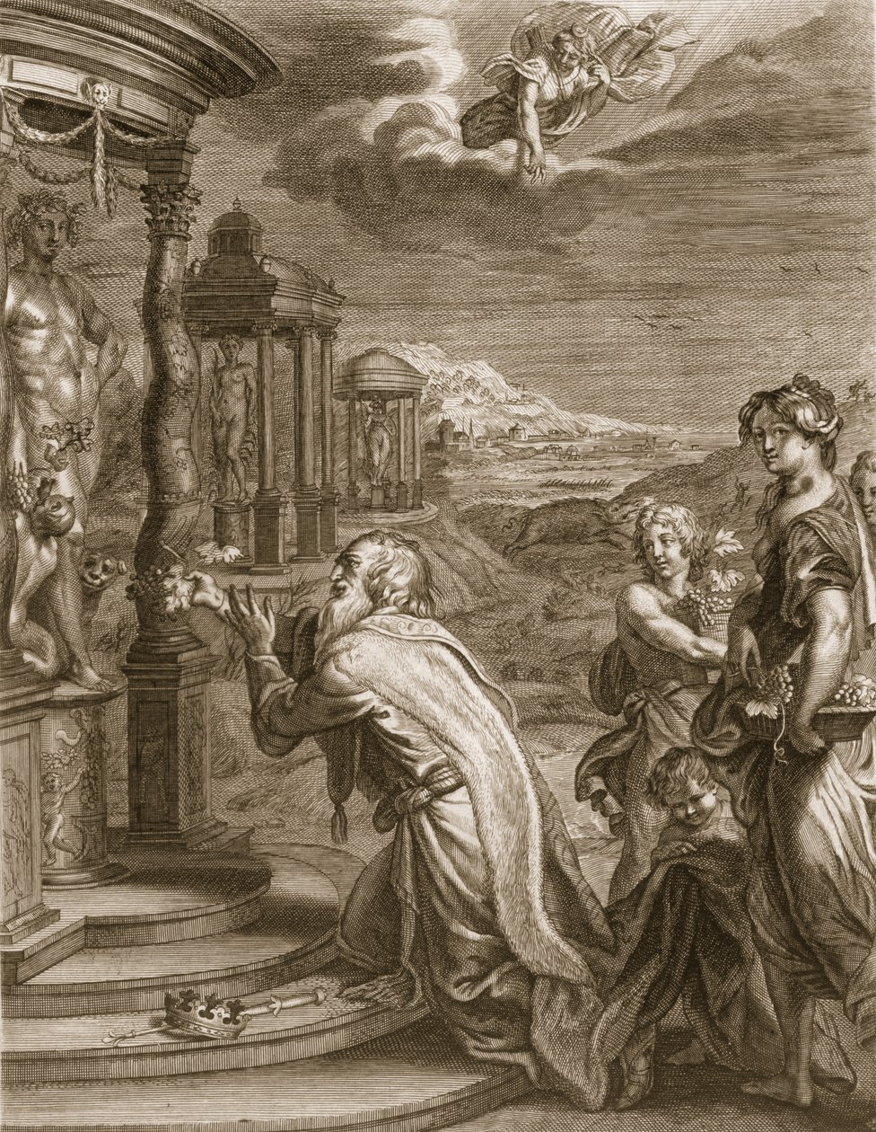 Oeneus, koning van Calydon, die Diana verwaarloosde bij een offer en gestraft werd voor zijn goddeloosheid, 1731 door Bernard Picart