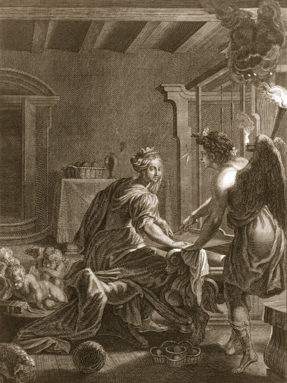 Penelope aan haar weefgetouw, 1731 door Bernard Picart