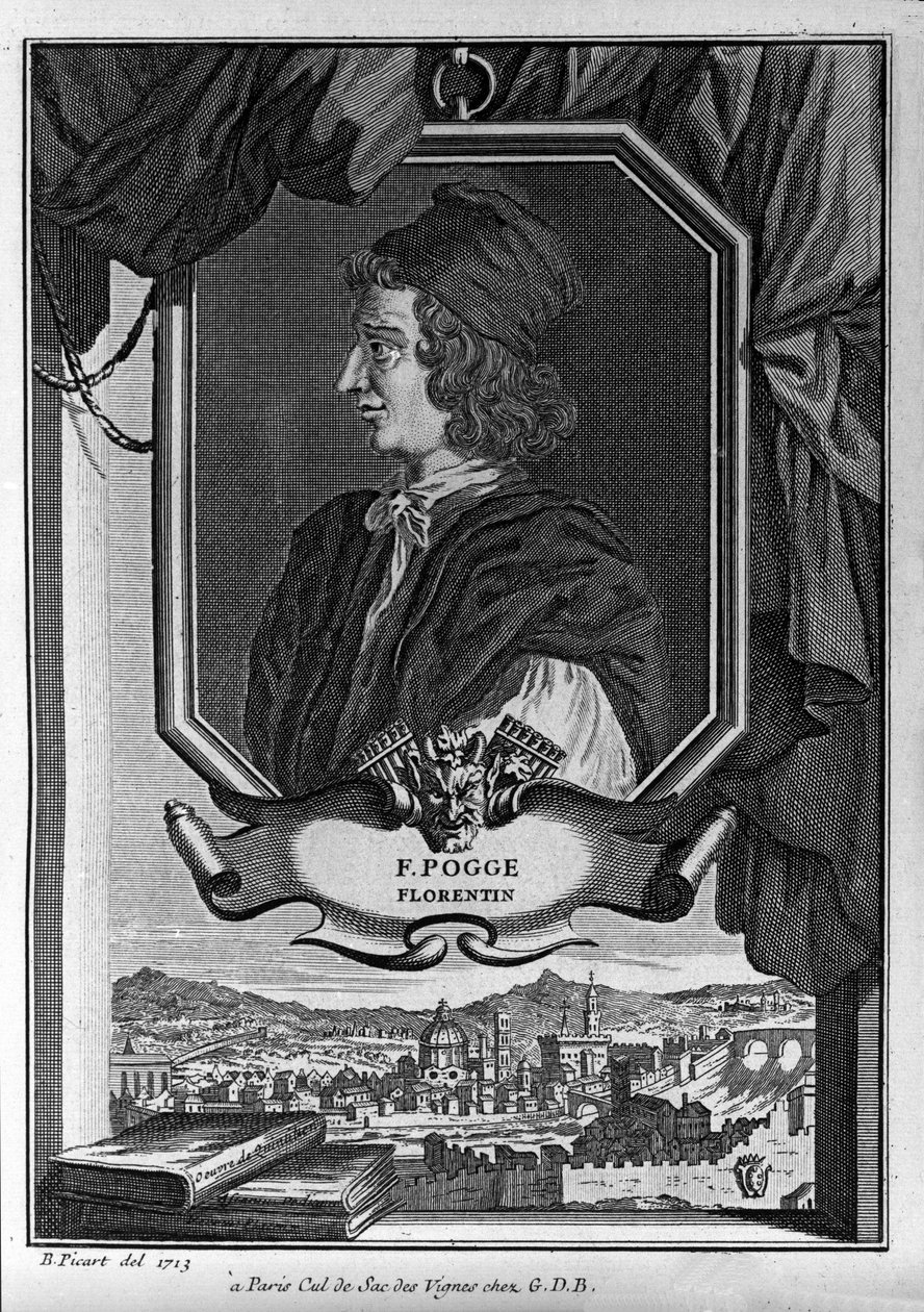 Portret van Giovanni Francesco Poggio Bracciolini, Italiaanse humanist, gravure door Bernard Picart, Parijs door Bernard Picart