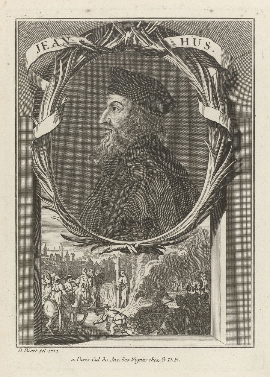 Portret van John Hus, ca. 1720 door Bernard Picart
