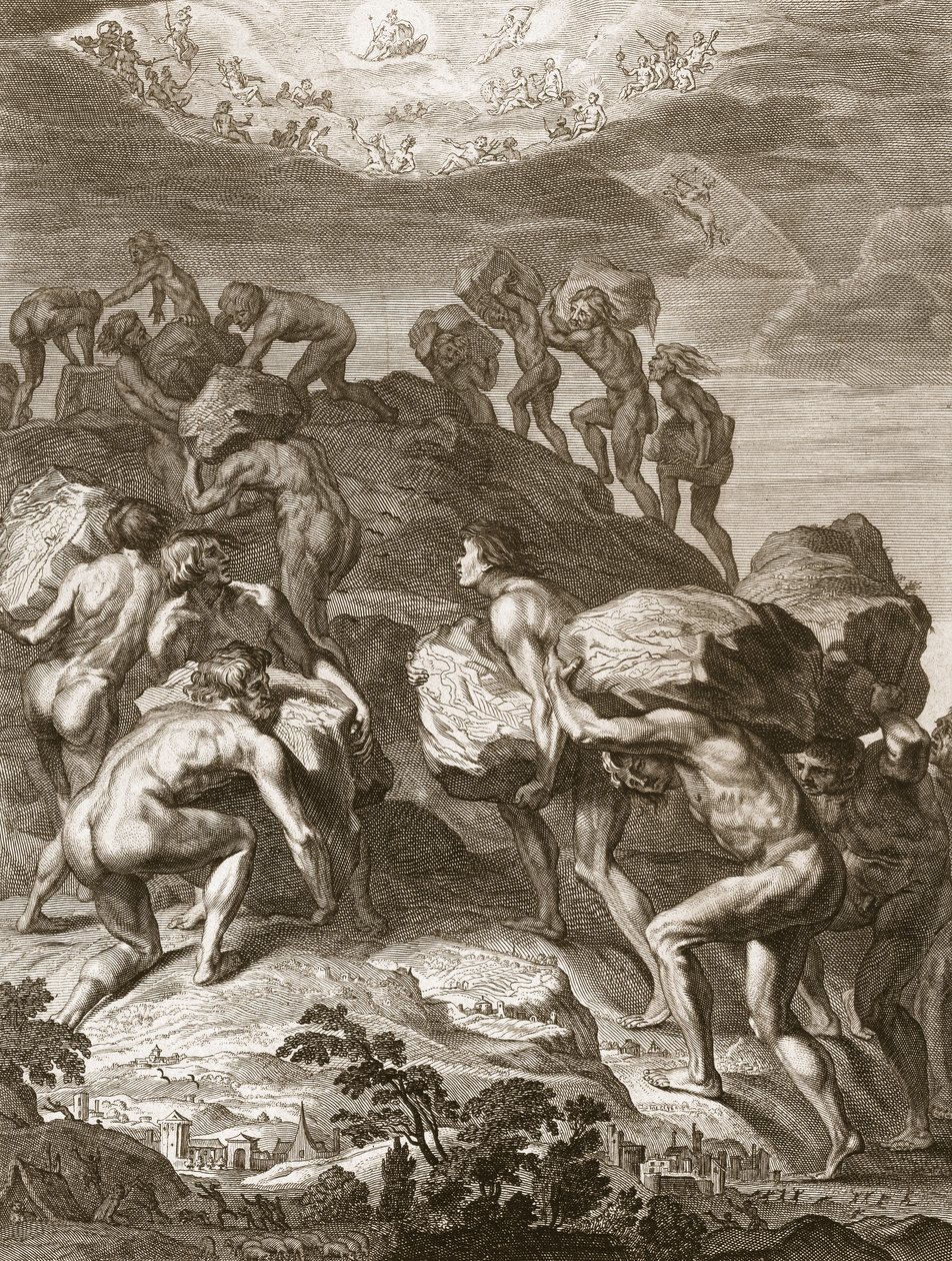 De Reuzen Proberen de Hemel te Beklimmen door Bergen op Elkaar te Stapelen, 1731 door Bernard Picart