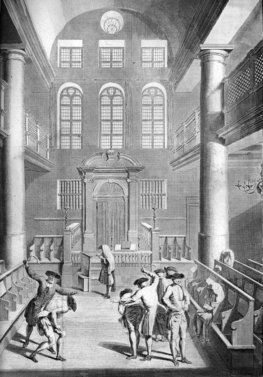De boetedoening van de Duitse Joden in hun synagoge, geseling op Jom Kipoer, de Grote Verzoendag - De scène vindt waarschijnlijk plaats in Amsterdam, in een Asjkenazische synagoge door Bernard Picart
