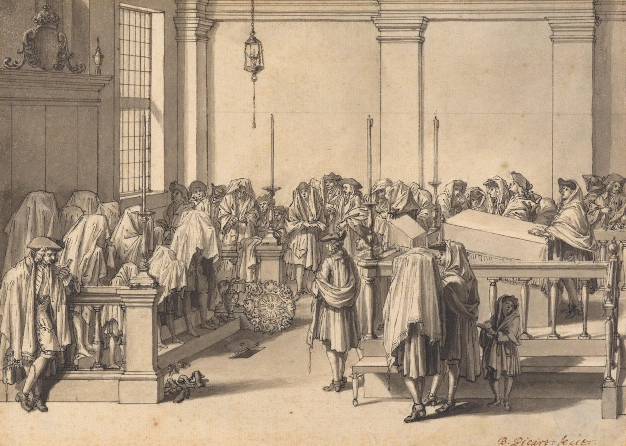 Zegening des volks door de priesters in de Portugese synagoge in Den Haag door Bernard Picart