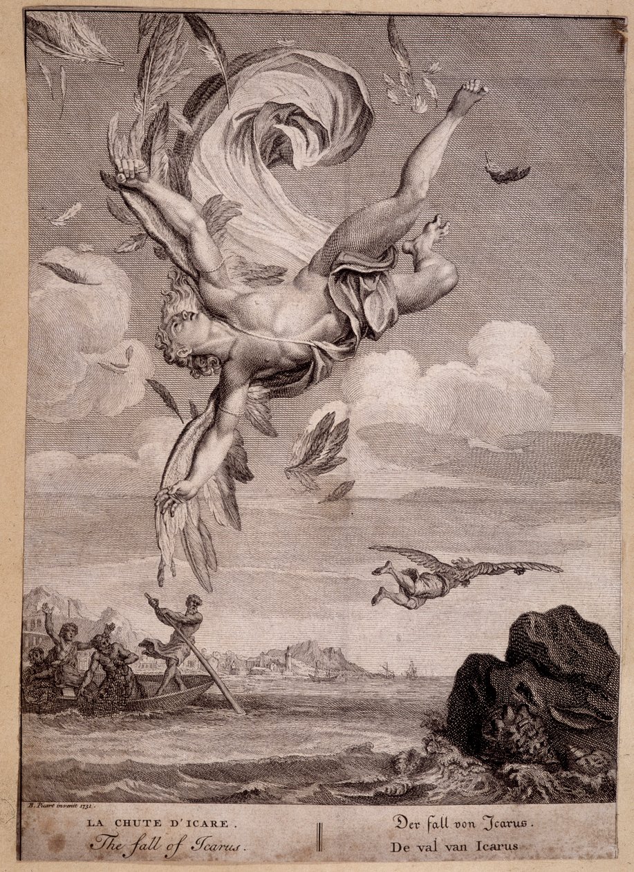 De val van Icarus - Gravure door Picart, Bernard (1673-1733) door Bernard Picart