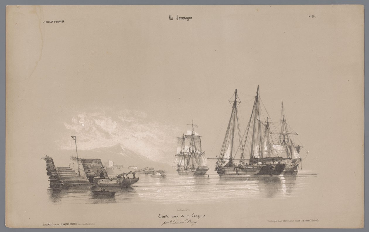 Zeilschepen in de haven door Bernard Romain Julien