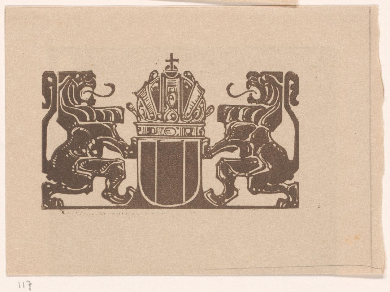 Wapenschild met twee leeuwen door Bernard Willem Wierink
