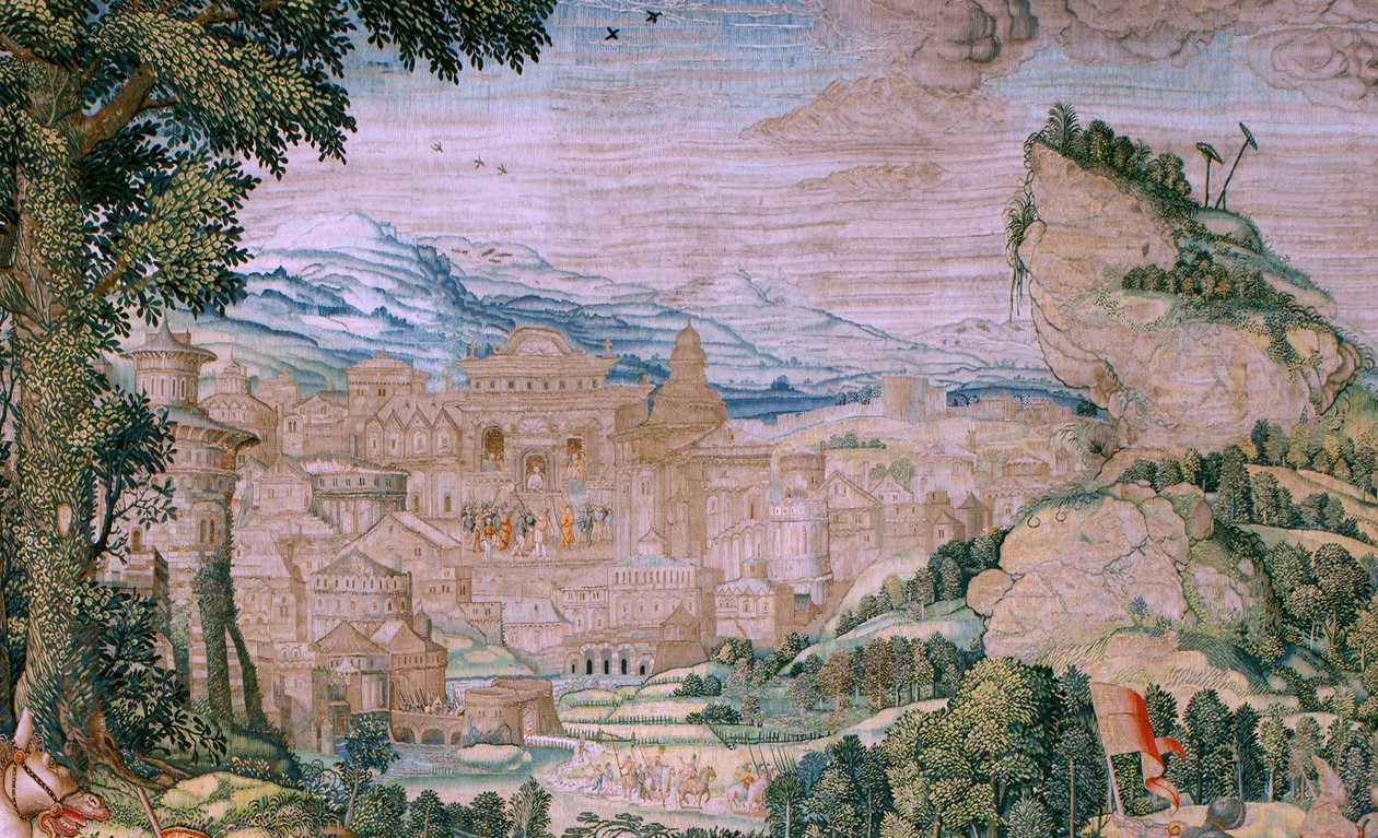Vlaamse wandtapijt. Serie De Passie van Christus. Val op weg naar Calvarie. Tweede wandtapijt in de serie. Model Cartonist Bernard van Orley. Fabrikant Pieter de Pannemaker, Brussel. Ca 1518-1523. door Bernard van Orley