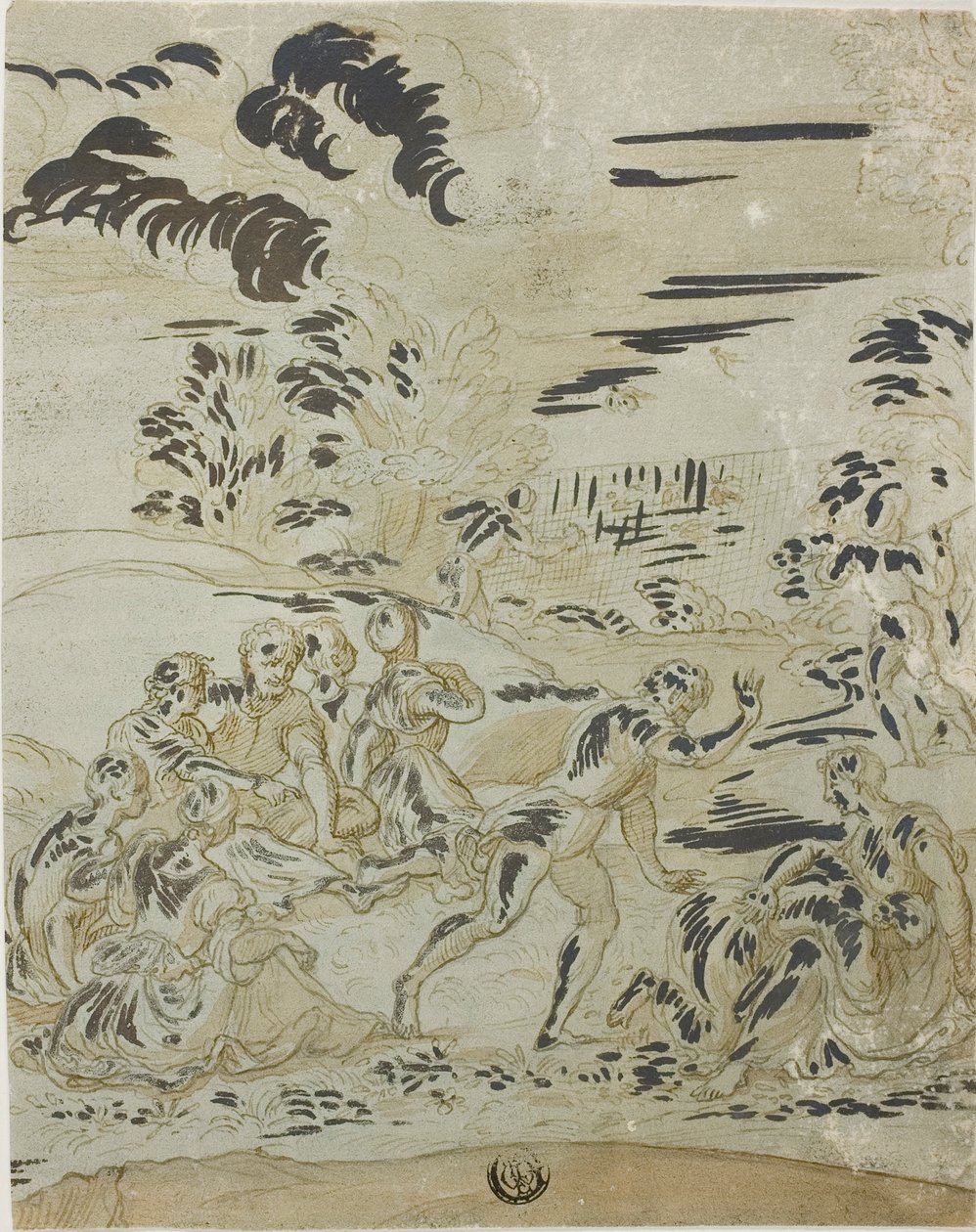 Pastorale Scene: Mannen die Vogels Jagen, Paren Zittend op de Grond door Bernard van Orley