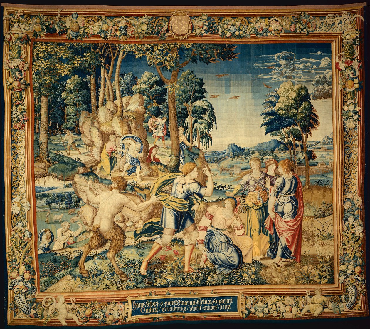 Pomona verrast door Vertumnus en andere vrijers, uit Het verhaal van Vertumnus en Pomona door Bernard van Orley