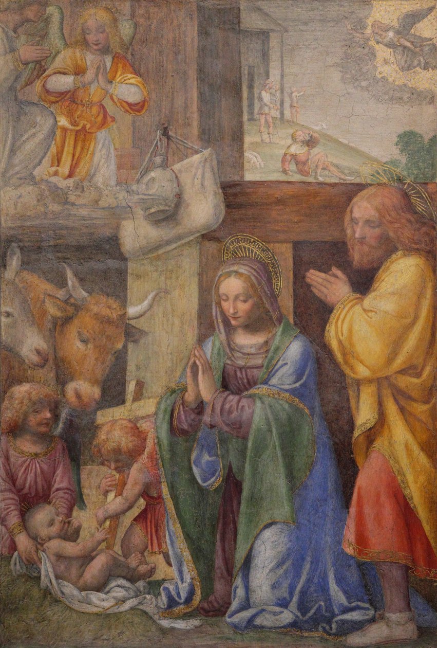 Geboorte en Aankondiging aan de herders door Bernardino Luini