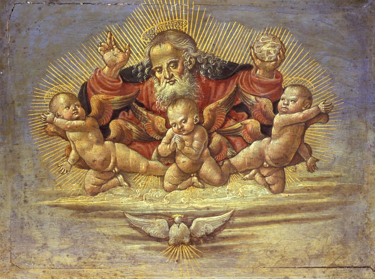 Deel van een Altaarstuk met God de Vader en Drie Engelen, c.1500 door Bernardino Fungai