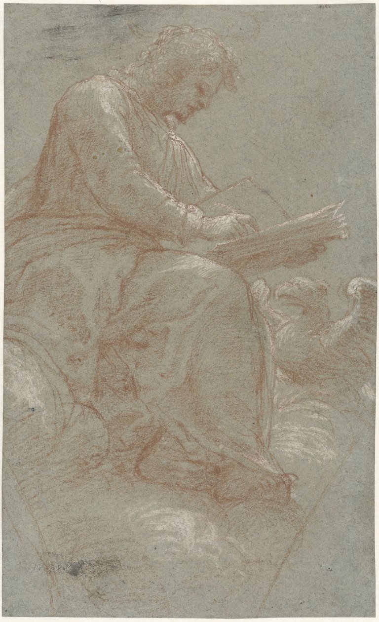 Schrijvende heilige Johannes op de wolken door Bernardino Lanino (possibly)