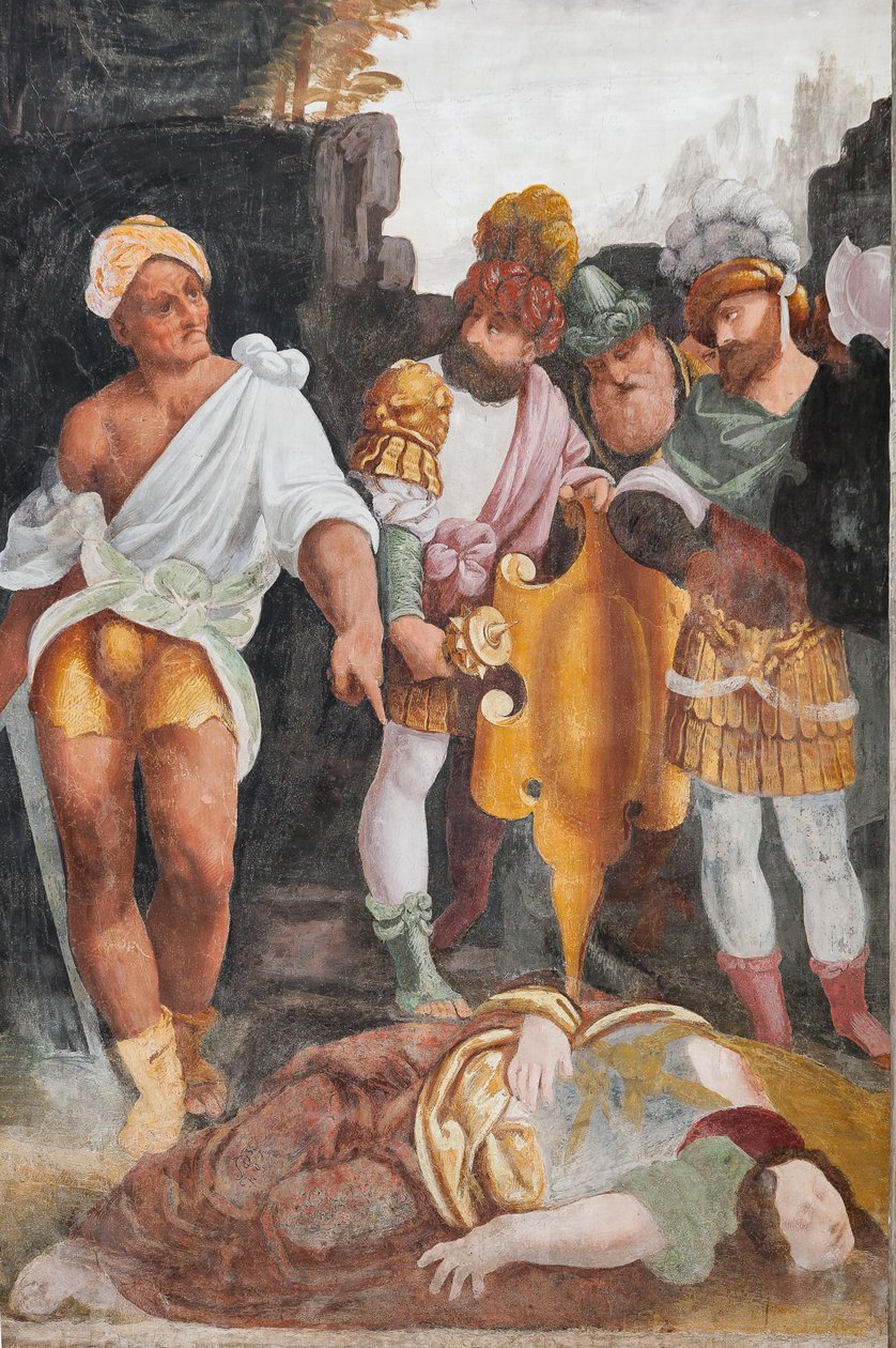 (Detail) van Het Martelaarschap van Sint-Catharina (fresco) door Bernardino Lanino