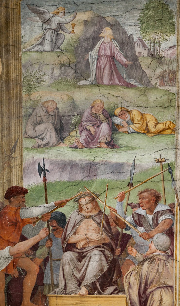 Detail van de passie en kruisiging van Christus door Bernardino Luini