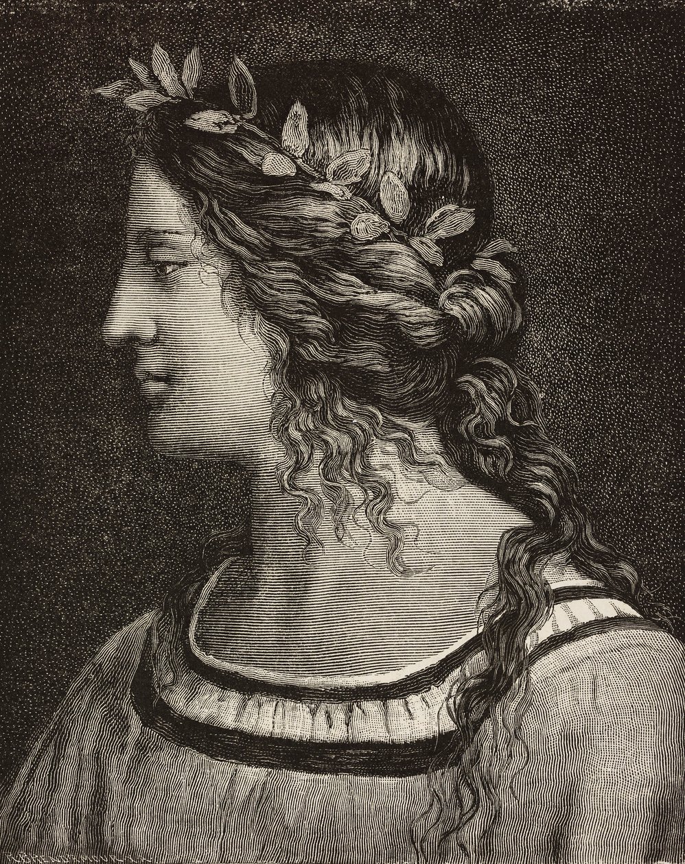 Huwelijk van de Maagd, gravure van detail van fresco door Bernardino Luini in Saronno heiligdom, Italië, uit L
