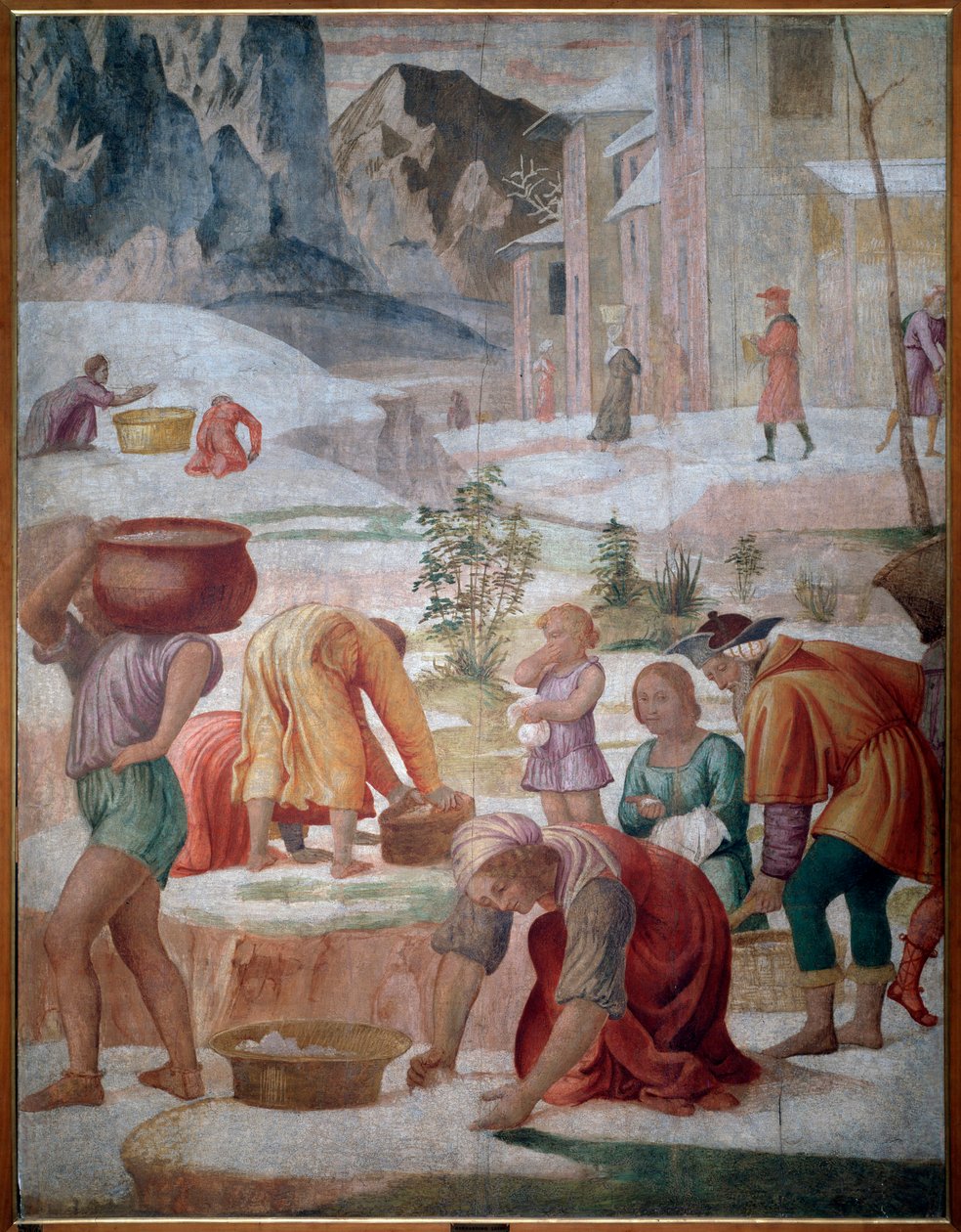 Het verzamelen van manna, Israëlieten in de woestijn door Bernardino Luini