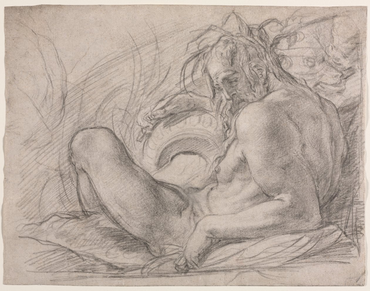 De Riviergod Tiber (Studie voor een fresco, Wonder van de Sneeuw, of de Stichting van Santa Maria Maggiore, Rome in de Canigiani-kapel van S. Felicita, Florence) door Bernardino Poccetti