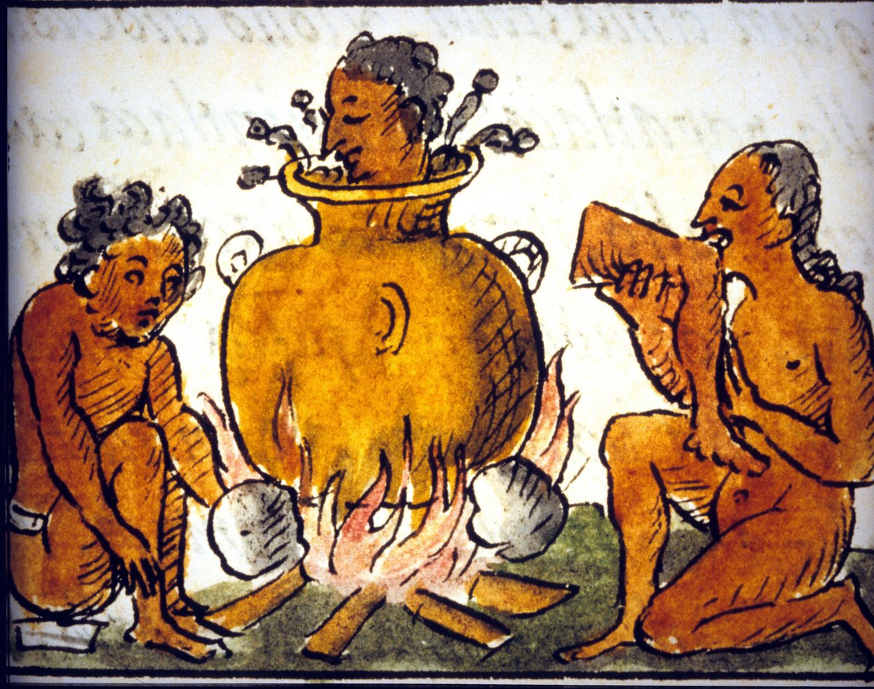 Ritueel kannibalisme onder de Azteken. Manuscript van Bernardino de Sahagun. 17e eeuw. (detail) door Bernardino de Sahagun