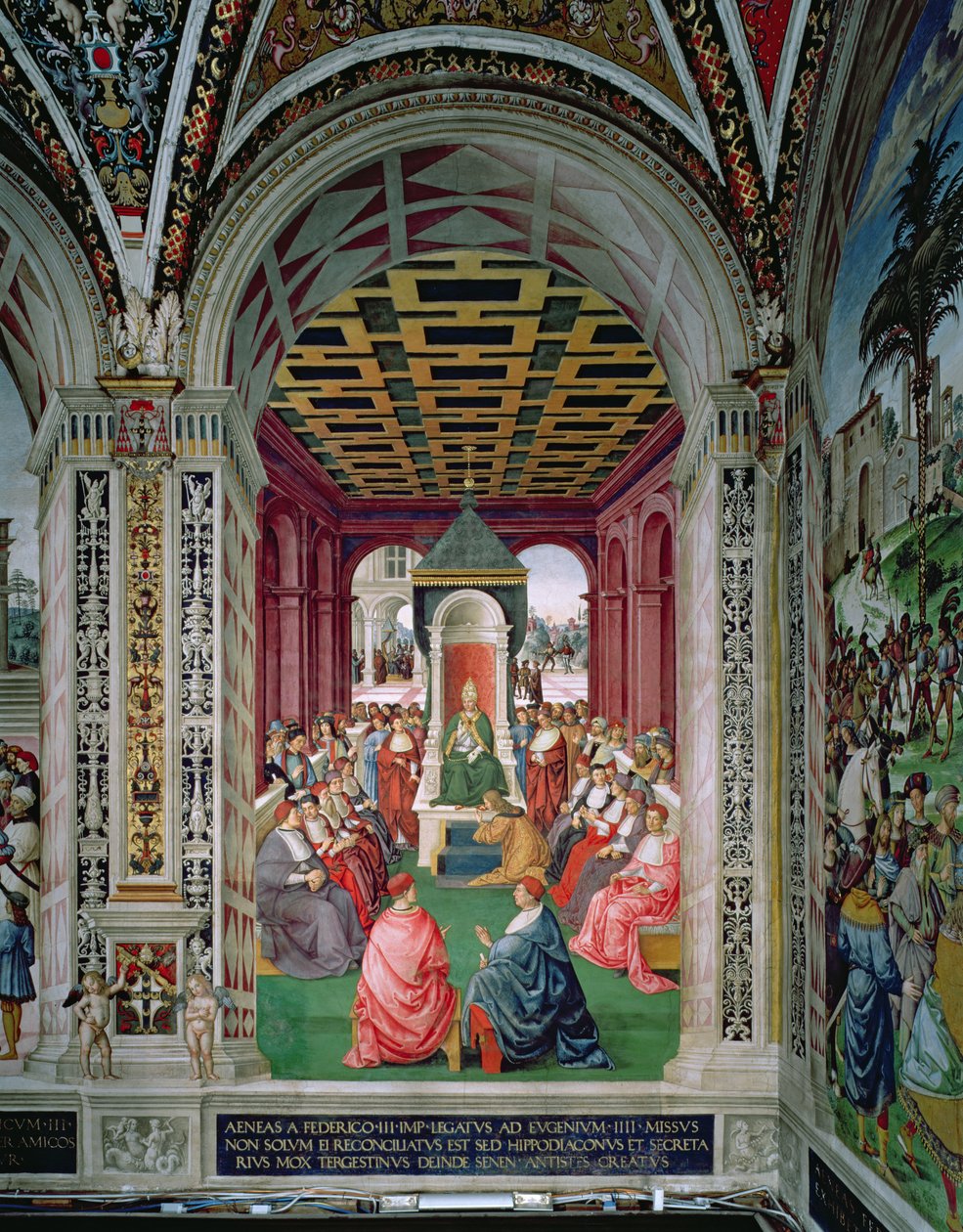 Aeneas Sylvius Piccolomini (1405-64) Doet een Act van Onderwerping aan Paus Eugenius IV (1383-1447) 7 februari 1447 door Bernardino di Betto Pinturicchio