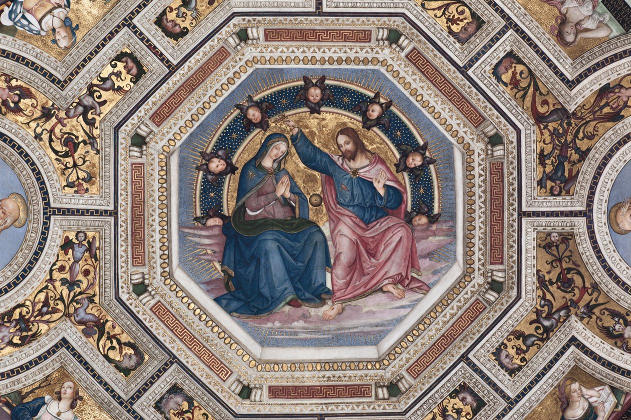 De Kroning van de Maagd Voute van het Koor door Pinturicchio (Bernardino di Betto) (1454-1513) - 1508-1510 Basiliek van Santa Maria del Popolo, Rome door Bernardino di Betto Pinturicchio