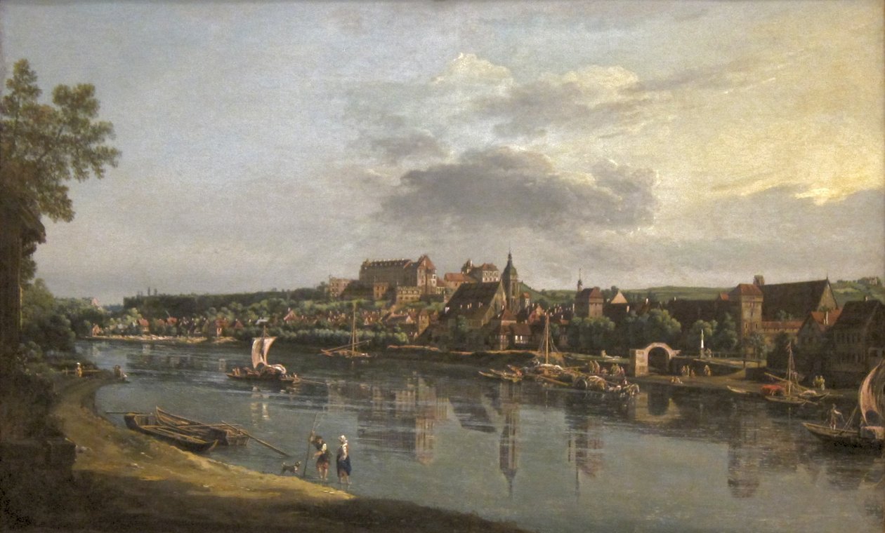 Pirna gezien vanaf de rechteroever van de Elbe door Bernardo Bellotto