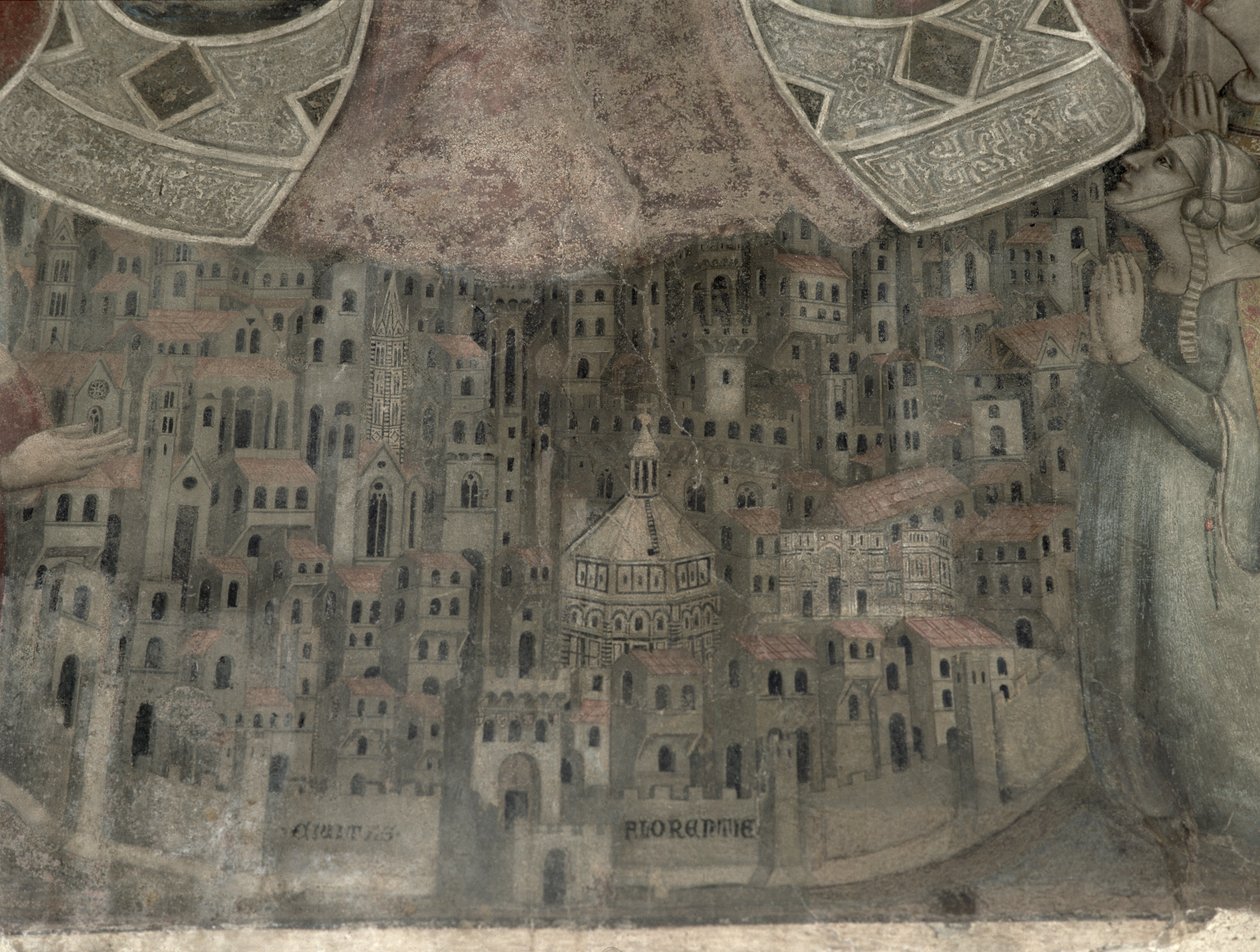 De Madonna della Misericordia met een uitzicht op Florence, 1342 (detail) door Bernardo Daddi