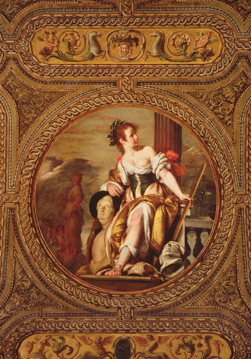Allegorie van de beeldhouwkunst, van het plafond van de bibliotheek, 1635 door Bernardo Strozzi