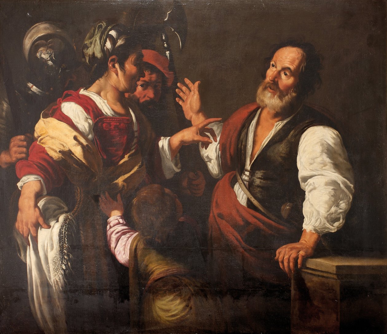 De Verloochening van Sint Petrus door Bernardo (follower of) Strozzi