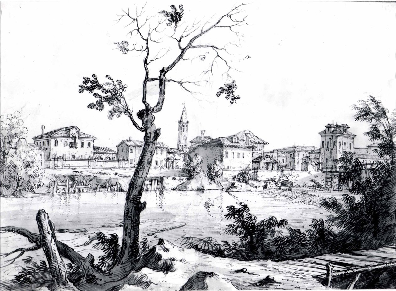 Een dorp aan de Brenta door Bernardo Bellotto