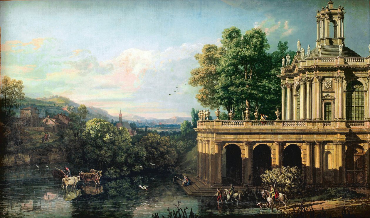 Architecturale grilligheid met een paleis door Bernardo Bellotto