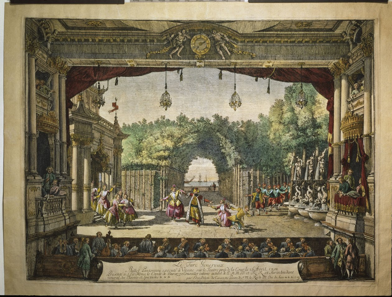 Ballet Le Turc Généreux in het Weense Burgtheater, 1758 door Bernardo Bellotto
