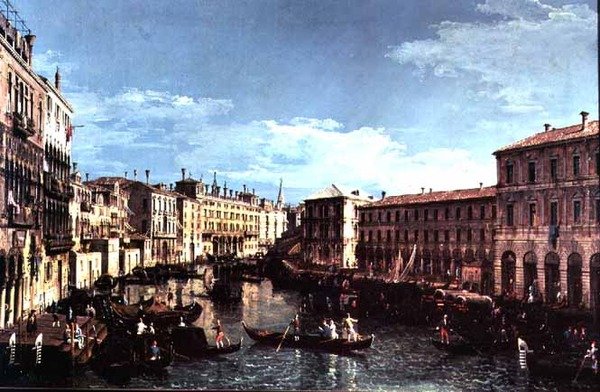 Grote Kanaal, Venetië, kijkend naar het zuiden naar de Rialtobrug door Bernardo Bellotto