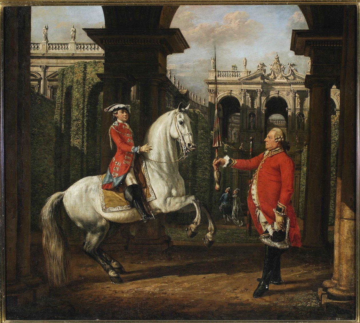 Kolonel Koenigsfels geeft paardrijles aan priester Józef Poniatowski door Bernardo Bellotto