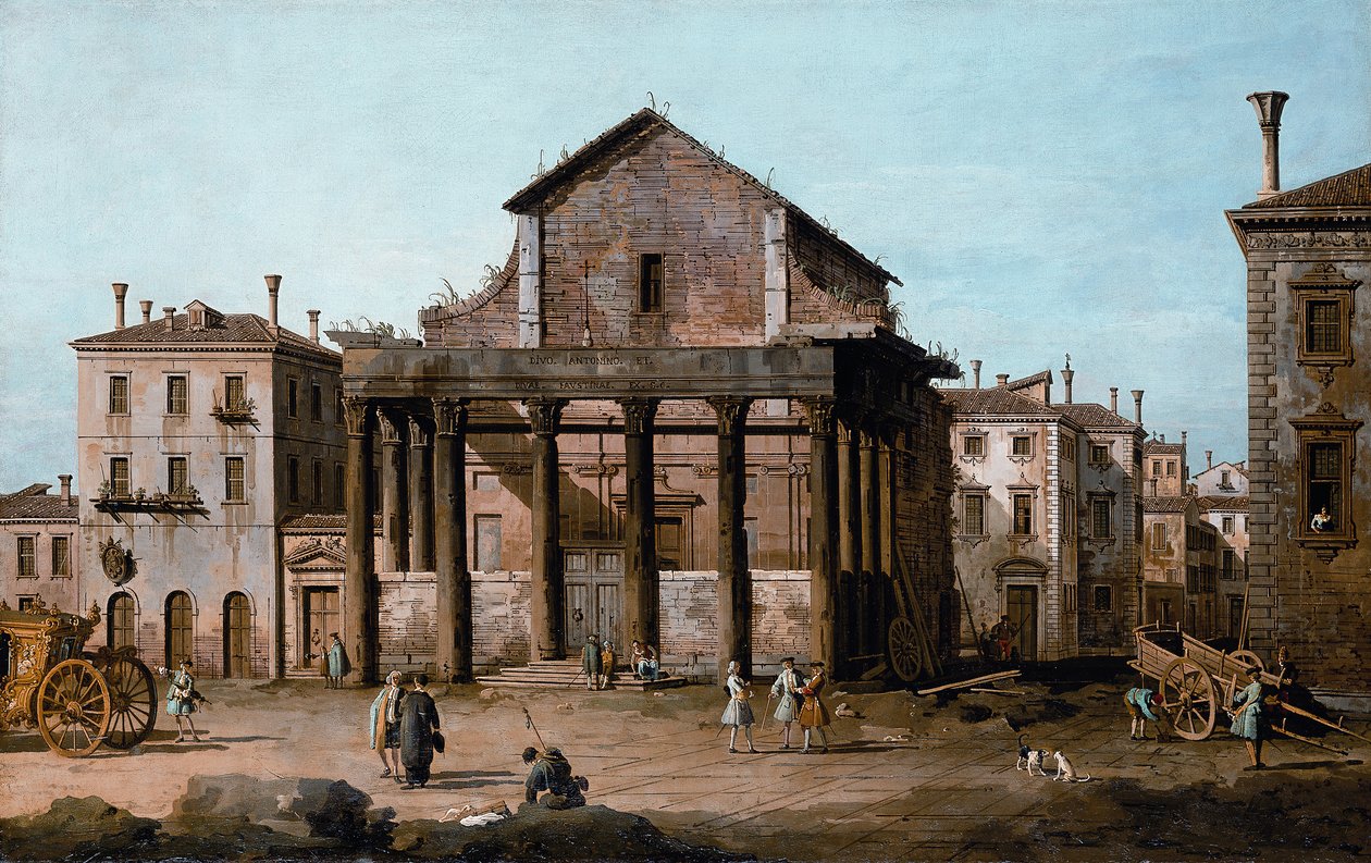 Rome - De Tempel van Antoninus en Faustina in het Forum, ca. 1742-43 door Bernardo Bellotto