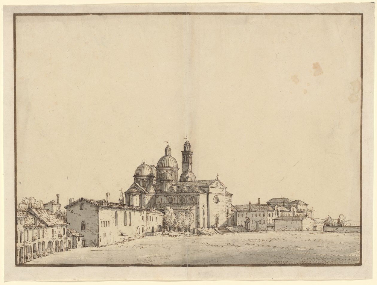 Santa Giustina en het Prato della Valle in Padua door Bernardo Bellotto