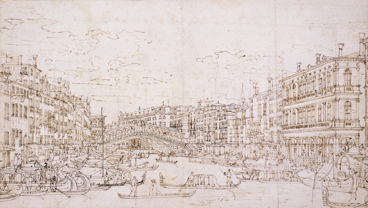 Het Grote Kanaal, Venetië, met de Rialtobrug vanuit het Zuiden door Bernardo Bellotto