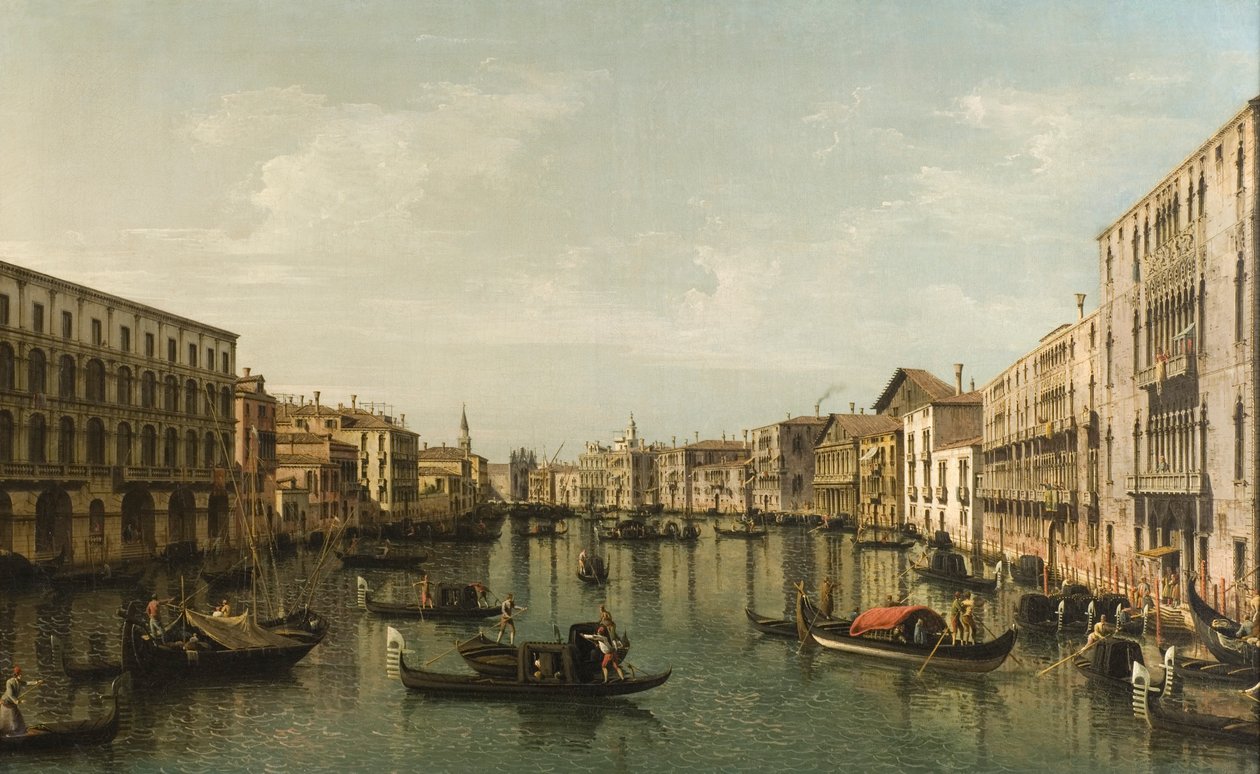 Uitzicht op het Canal Grande met de Palazzi Foscari en Moro Lin door Bernardo Bellotto