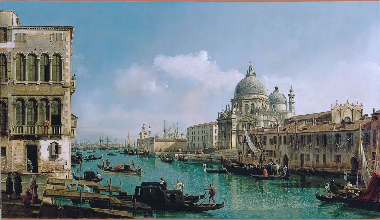 Uitzicht op het Canal Grande: Santa Maria della Salute en de Dogana vanaf Campo Santa Maria Zobenigo door Bernardo Bellotto