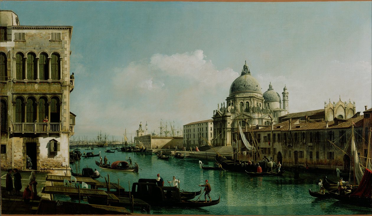 Uitzicht op het Canal Grande: Santa Maria della Salute en de Dogana vanaf Campo Santa Maria Zobenigo door Bernardo Bellotto