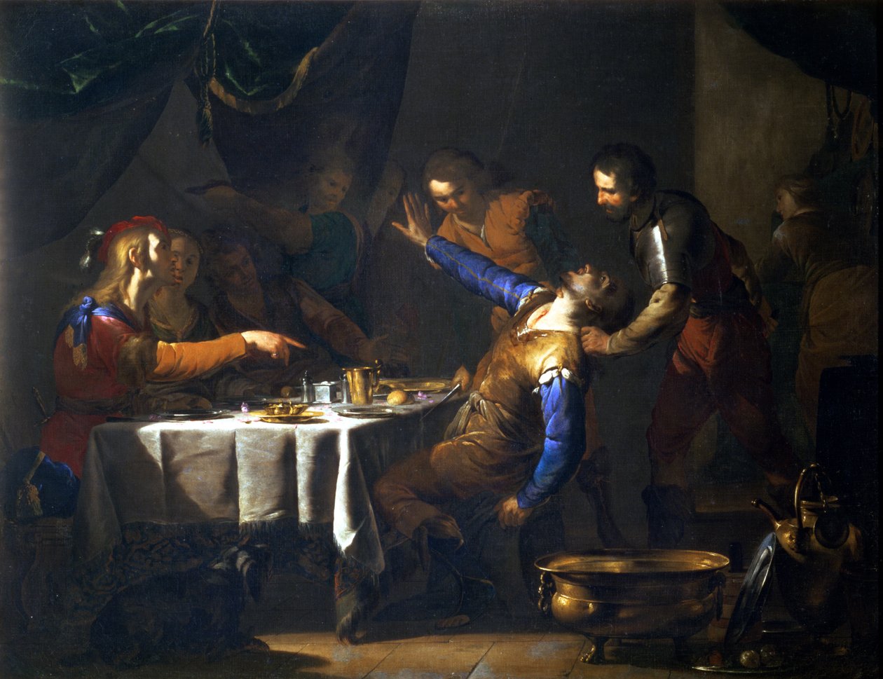 De moord op Amnon door zijn broer Absalom door Bernardo Cavallino