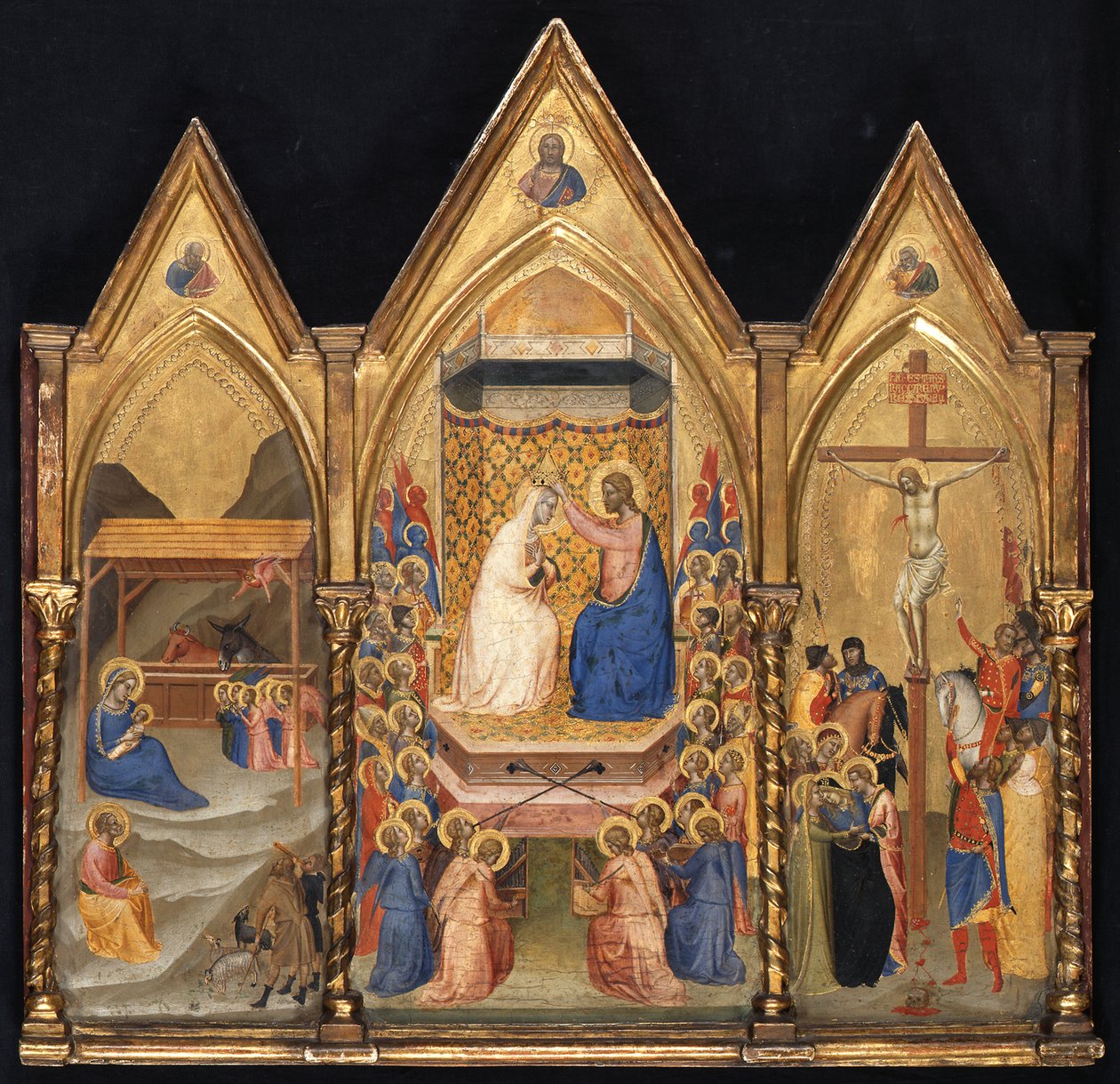 Triptychon (Geburt Christi; Marienkrönung; Kreuzigung) door Bernardo Daddi