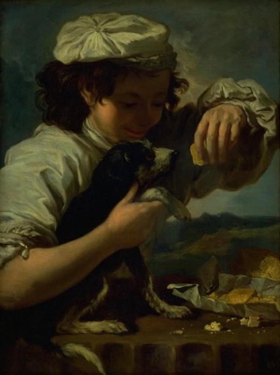 Een jongen met een hond (Allegorie van "Smaak") door Bernardo Eberhart Keilhau