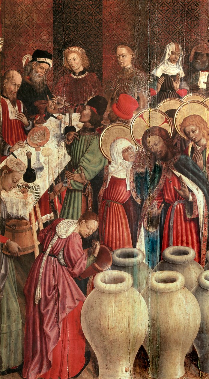 Altaarstuk van de Transfiguratie, detail van de bruiloft van Kana door Bernardo Martorell
