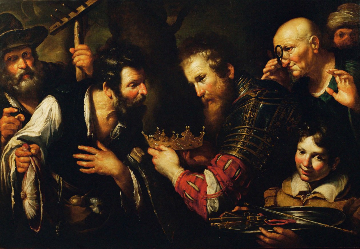 Alexander de Grote laat een van zijn ambassadeurs zijn kroon teruggeven aan Abdolominus ... (schilderij op doek) door Bernardo Strozzi