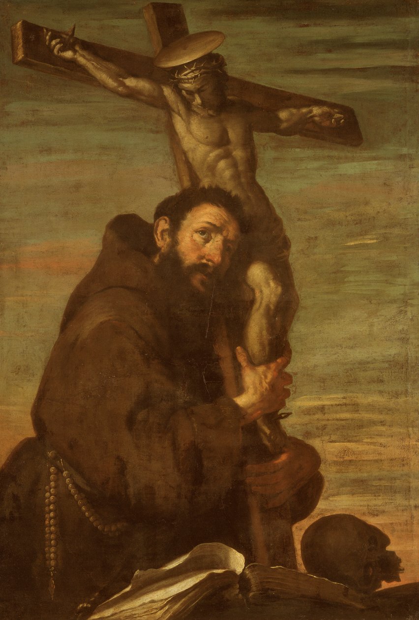 St. Franciscus van Assisi omarmt een kruisbeeld, ca. 1600-1640 door Bernardo Strozzi