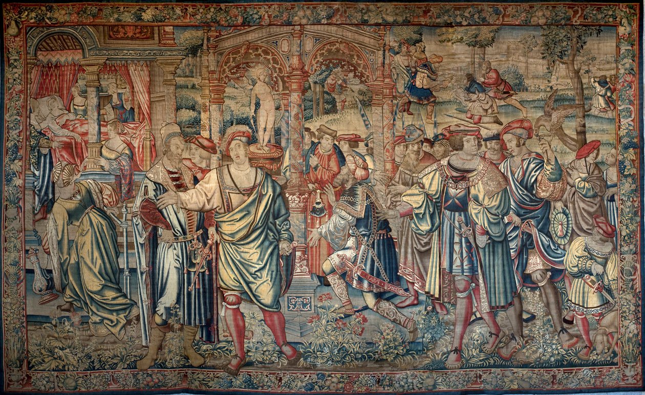 Cyclus van Oedipus: Laios raadpleegt het orakel van Delphi door Bernart van (attr. to) Orley